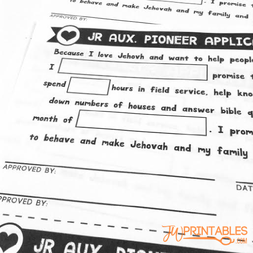 Jr Auxiliary Pioneer Application &amp; Ministry Kit - JW Printables