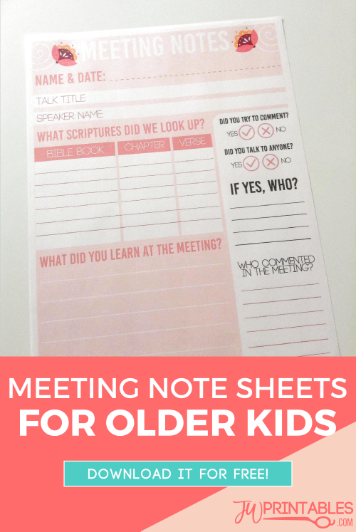 Meeting Note Sheets For Older Kids Jw Printables