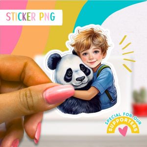 JW Sticker: Blonde Boy Hugging A Panda