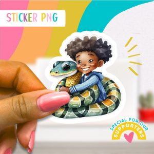 JW Sticker: Boy Hugging Snake