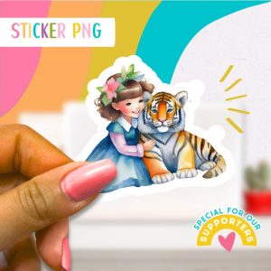 JW Sticker: Dressed Up Girl With Tiger