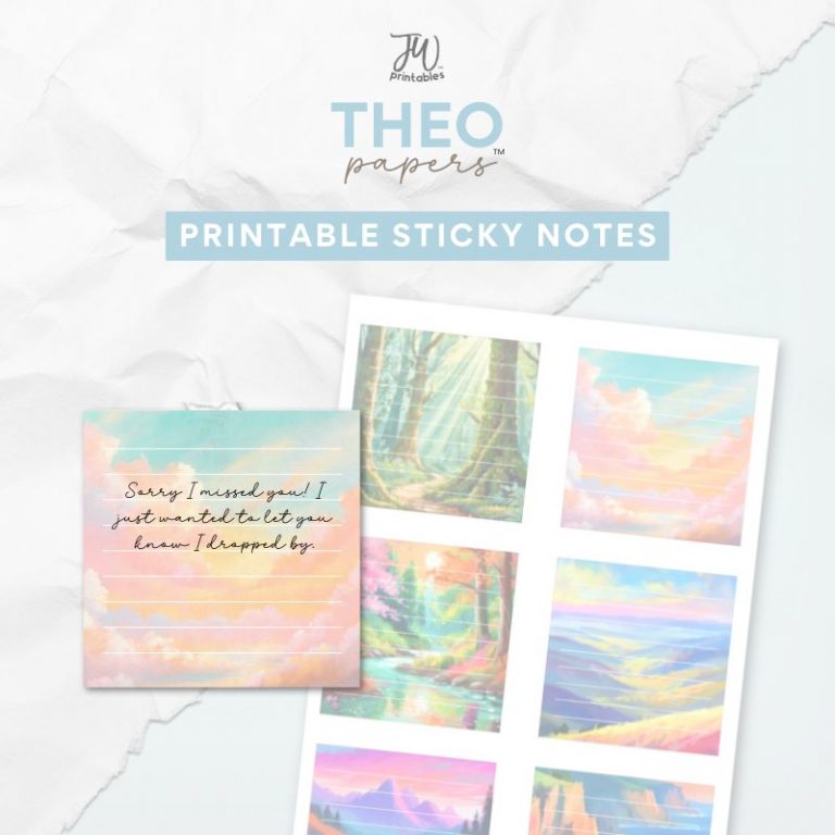 Theo Papers™ – JW Painted Printable Sticky Notes – Peaceful Scenes