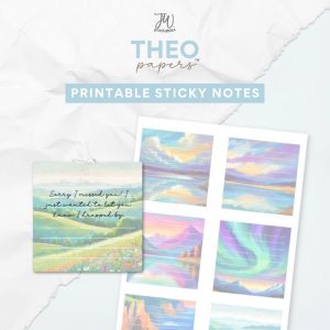 Theo Papers™ - JW Painted Printable Sticky Notes - Purple Sky
