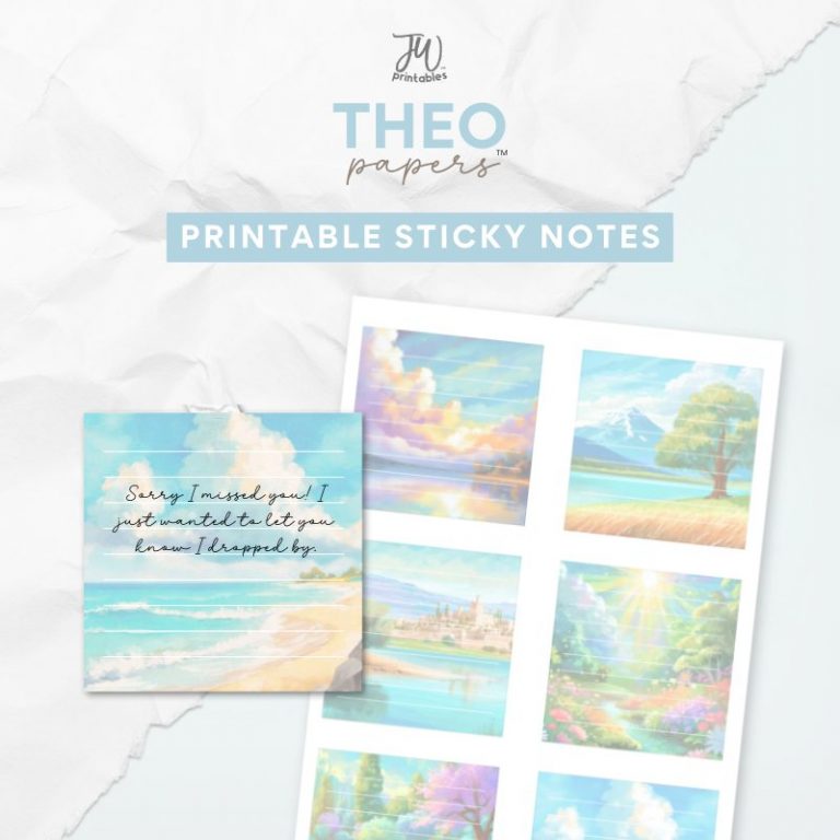Theo Papers™ – JW Painted Printable Sticky Notes – Beach & forest