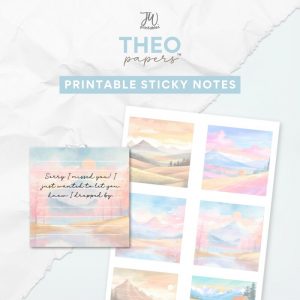 Theo Papers™ - JW Painted Printable Sticky Notes - Pastel Mountains