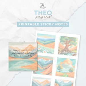 Theo Papers™ - JW Painted Printable Sticky Notes - Green Landscapes