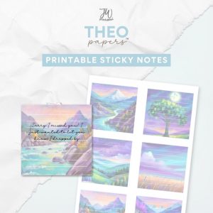 Theo Papers™ - JW Painted Printable Sticky Notes - Violet Landscapes