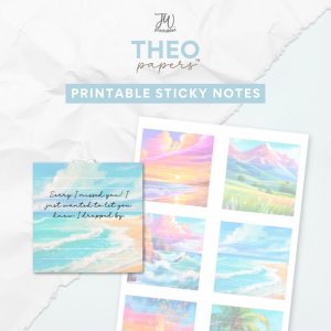 Theo Papers™ - JW Painted Printable Sticky Notes - Beachy
