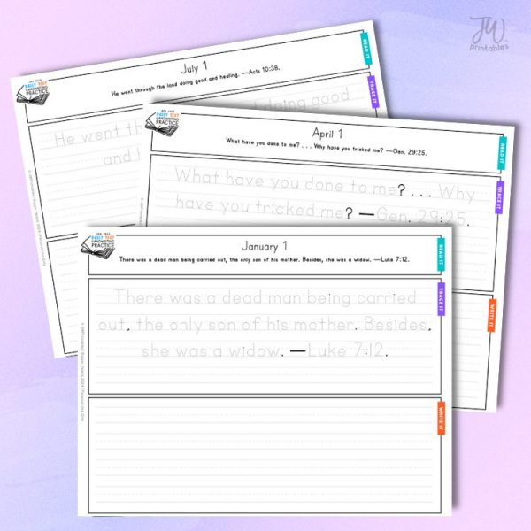 Aug 2025 Daily Text Handwriting Practice - Print - JW Printables