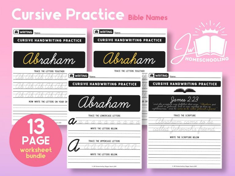 Abraham Cursive Practice | JW Homeschool Worksheet