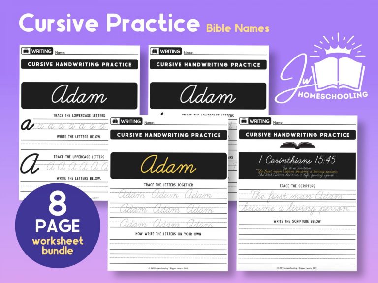 Adam Cursive Practice | JW Homeschool Worksheet