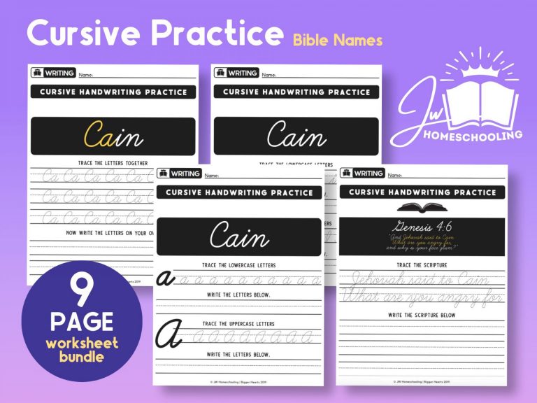 Cain Cursive Practice | JW Homeschool Worksheet
