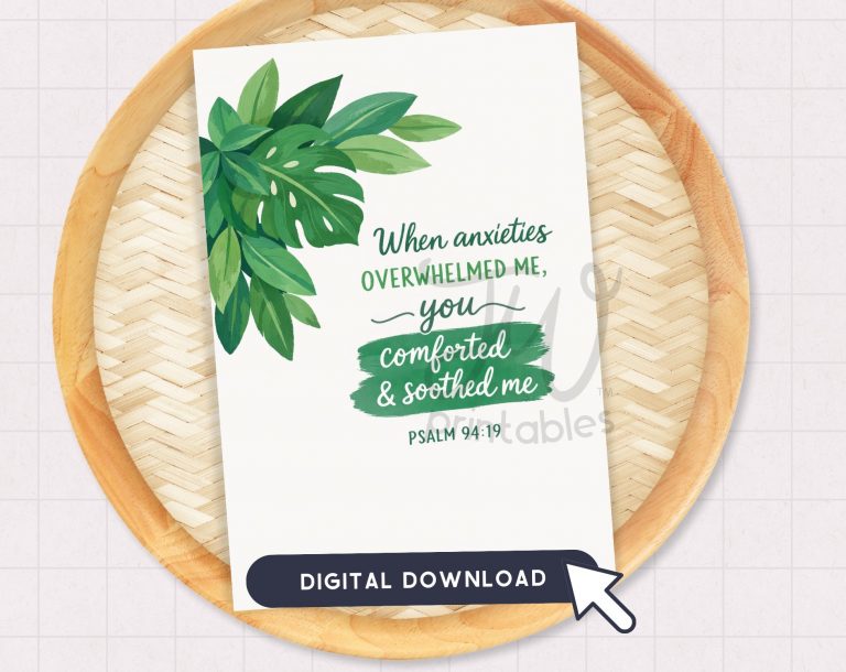 JW Greeting Card Printable | When Anxieties Overwhelmed Me Psalm 94:19