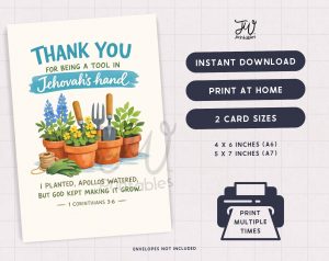 JW Greeting Card Printable | Tool in Jehovah's Hand 1 Corinthians 3:6
