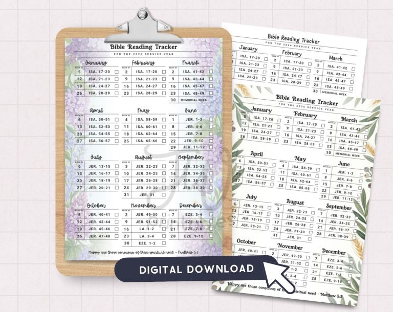 JW Bible Reading Tracker 2026 | 3 Designs