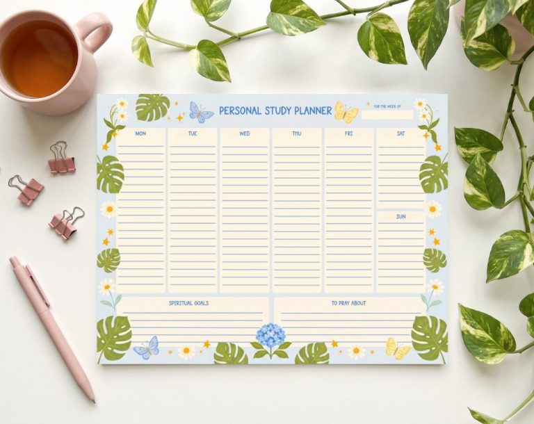 Cute Botanical Personal Study Desk Planner